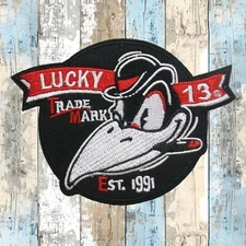 LUCKY 13 BIRD EST 1991 CROW Patch Embroidered Iron-On Applique Biker Motorcycle