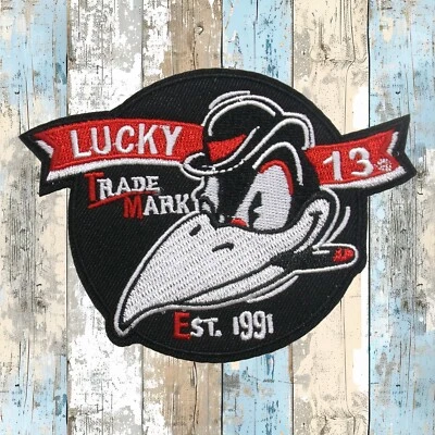 BLUE HERON DESIGNS LUCKY 13 BIRD EST 1991 CROW Patch Embroidered Iron-On Applique Biker Motorcycle