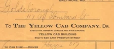 1937 Vintage Billhead - THE YELLOW CAB COMPANY - Baltimore, Maryland