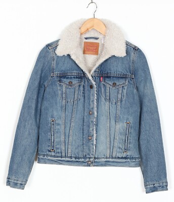 LEVIS Authentic Faux Sherpa Trucker Denim Jacket Women Size S MJ3644