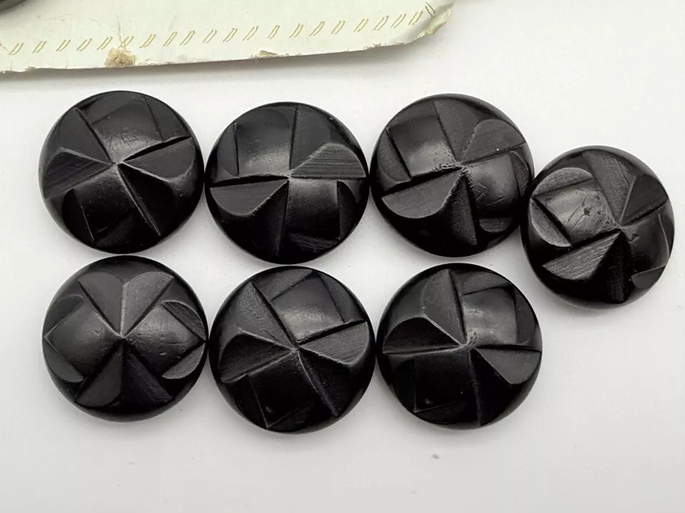 LOT Vintage Black Celluloid Carved Geometric Molded Bakelite Sewing Buttons 1 lb - Image 3 of 4