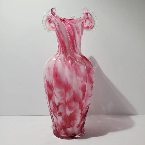 Fenton Cranberry Mist Art Glass Vase Sears Vincent Price 12" x 5" RARE