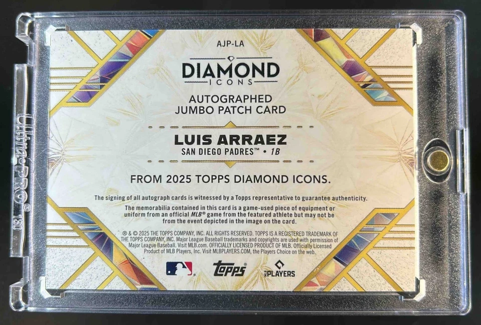 2025 Topps Diamond Icons Luis Arraez Auto Jumbo Patch Authenticated Black #8/10 - Image 2 of 2