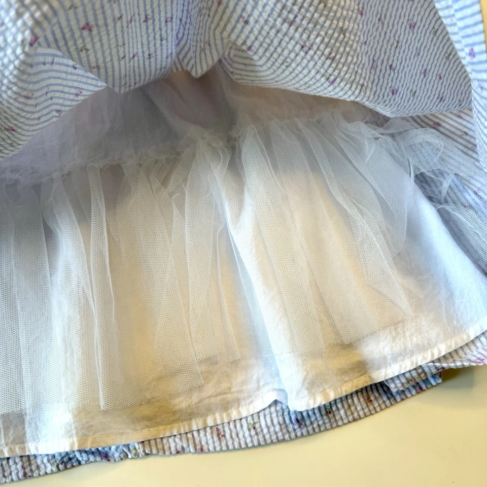 Charming White And Blue Striped Floral Dress, Size 7 - Image 4 of 4