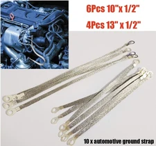 10Pcs Grounding Cable Straps With Terminals Plugs Automotive Engine Ground Strap