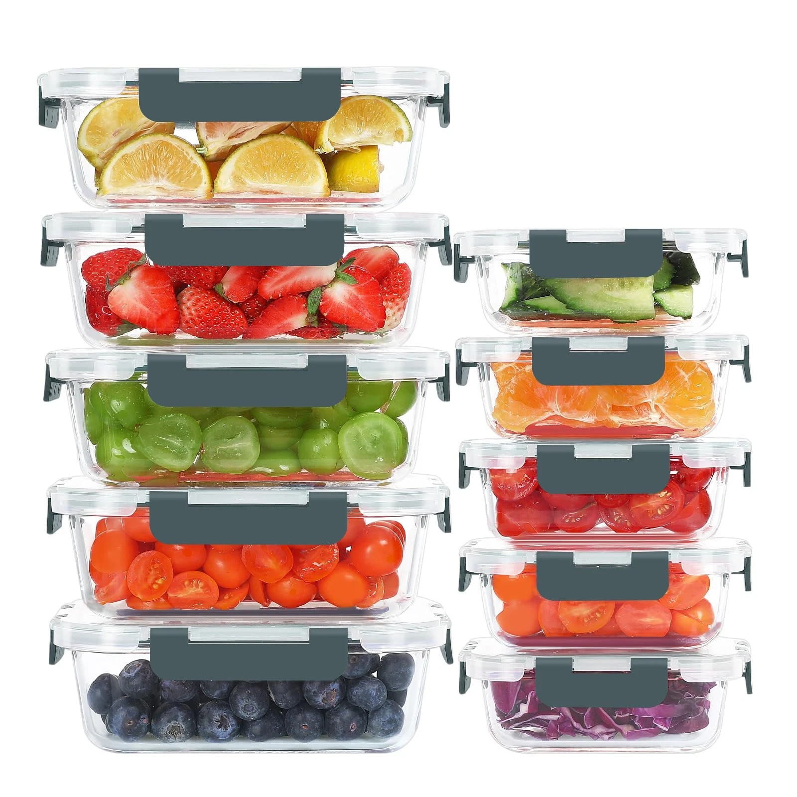 10 Pack Glass Food Storage Containers, Meal Prep Containers with Lids, Airtig...