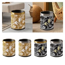 Trash Can Waste Bin PU Leather Covered Round Paper Basket Decorative Garbage Bin
