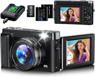 Digital Camera, 4K 48MP Autofocus Compact with 32G Memory Card 16X Digital Zoom