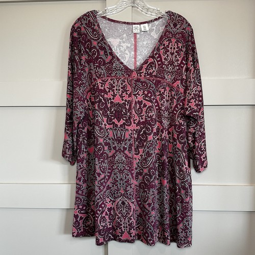 Tunica maglietta Artisan Ny Paisley rosa maglia manica 3/4 donna taglie forti 1X - Foto 2 di 9