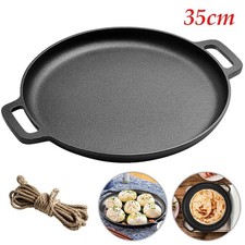 Large 35cm Cast Iron Round Griddle Pan Skillet Pizza Plate Non-Stick Grill BBQ