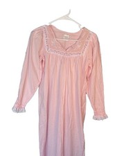 Carole Vintage Pink 100 Cotton Long Sleeve Embroidered Nightgown with Lace Trim