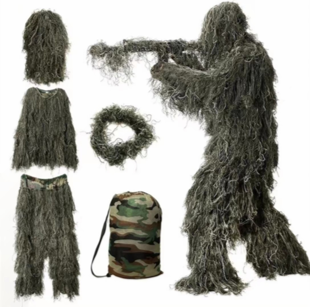 Tan Woodland Camouflage Ghillie Suit Sniper Desert  Fluff Hunting Set Tan Suits
