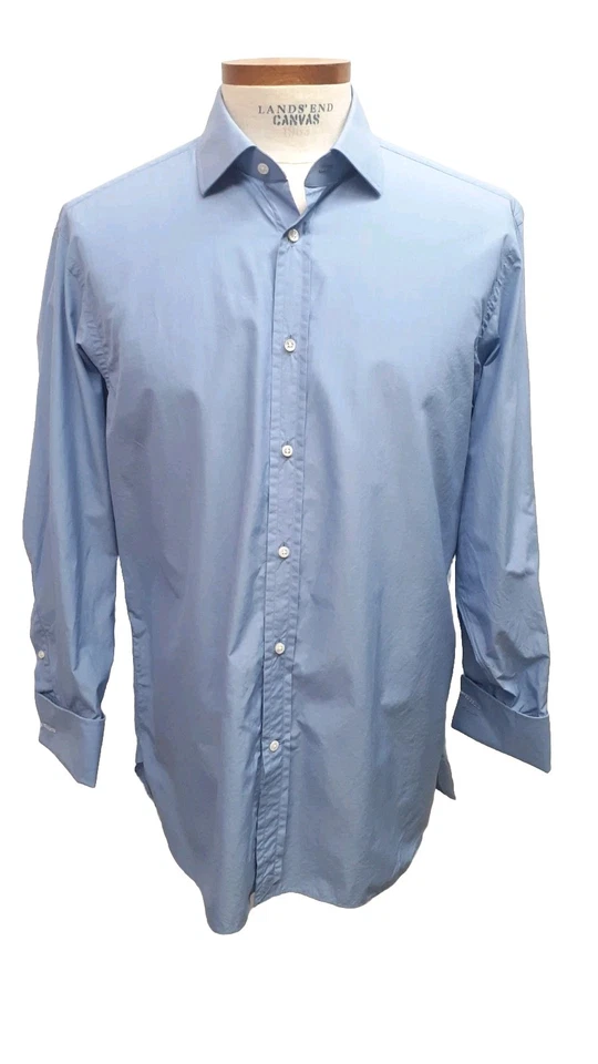 Ralph Lauren Purple Label Dress Shirt Men 17 French Cuff Blue Italy Made Cotton - Image 2 of 4