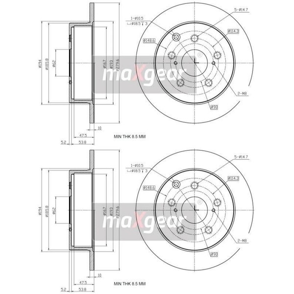 2X Maxgear Bremsschebeiben 280Mm Voll Hinten Passend FÜR Toyota Avensis-image