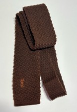 Vintage Yves Saint Laurent YSL Square End Knit Tie Brown Likely Wool 80s-90s 