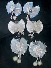 Vintage 80s Lot Girls Lace Ribbon Hair Barrettes Bows Pageant Easter 3 Sets