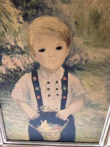 PAIR Cherry Jeffe Huldah Art Print Big Brother Little Sister Framed *DAMAGE - Picture 7 of 19