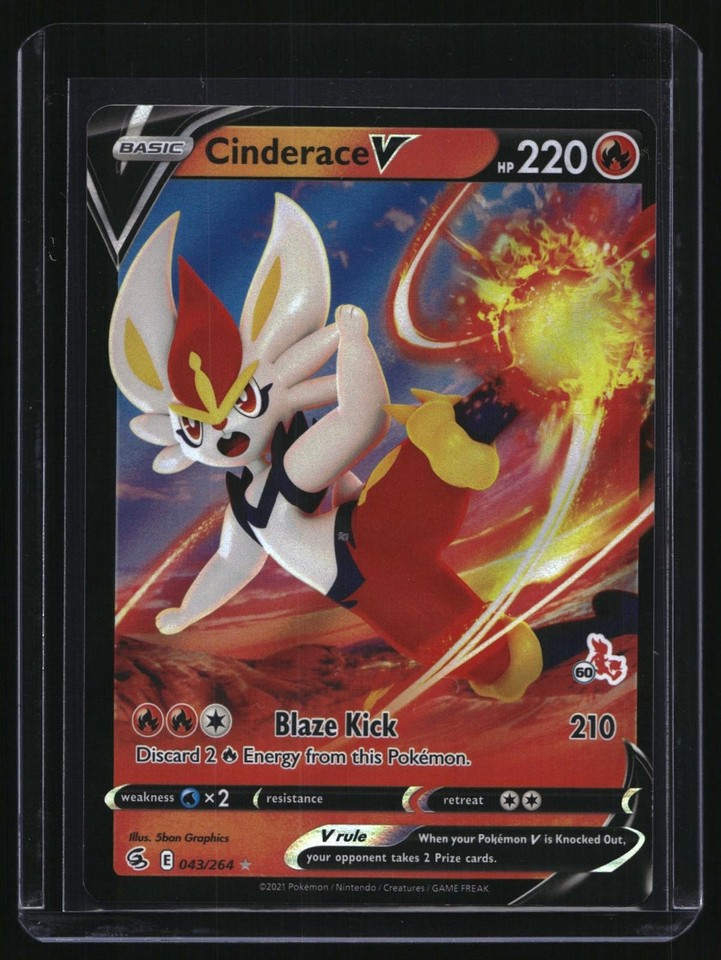 2022 Pokemon Battle Academy Cinderace V #60 Cinderace Stamped Holo Card Pokemon Battle Academy Cinderace V 043/264 #60 Cinderace Stamped Holo Card