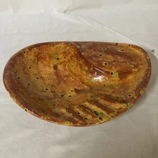 VTG MCM Handmade Art Pottery ASHTRAY Orange Multicolor Psychedelic Minor Chip FS