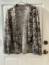 Chico s Easywear Size 2 Animal Print Open Front Cardigan Jacket brown Black