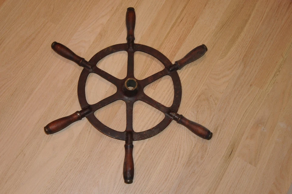 Vintage Antique Solid Brass Ship Boat Wheel Six 6 Spoke Handles Nautical Marine* - Image 3 of 4