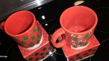 Vintage 1982 Lillian Vernon Christmas Tree Mugs - Made in Japan 3 Mugs Cozy Hot 
