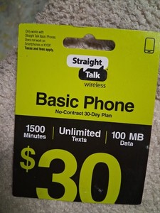$30 Straight Talk Basic Phone Card • NOT FOR SMART PHONES • Not Used 30 Day Plan