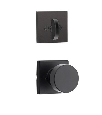 Kwikset Knob with Square Rose Interior Single Cylinder Handleset Black Finish
