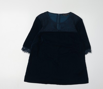Betty Jackson schwarze blaue Damenbluse aus Samt, Größe 12