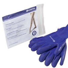 Bauerfeind VenoTrain Handschuhe blau für Kompressionsstrümpfe / Stützstrümpfe