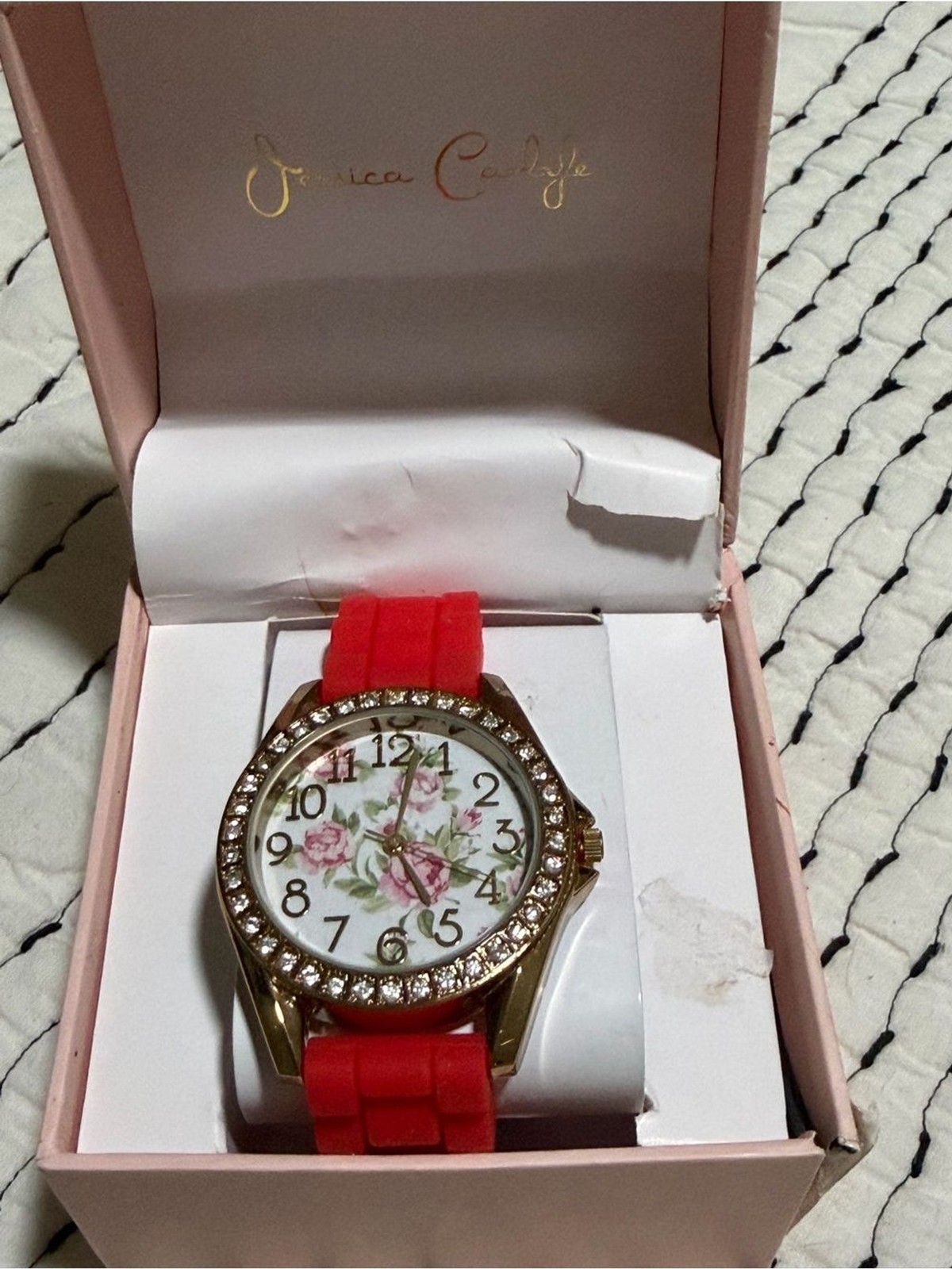 Red Floral Crystal Accent Women’s Watch