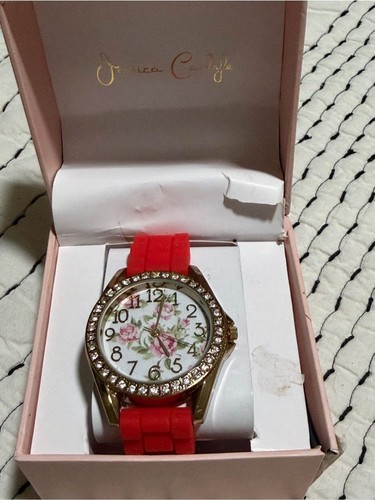 Red Floral Crystal Accent Women’s Watch