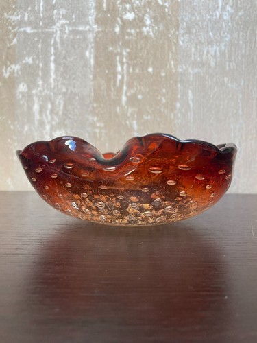 Cuenco de Colección Murano Rojo Argento Amberina Vidrio Soplado Borde Enrollado - Imagen 6 de 7