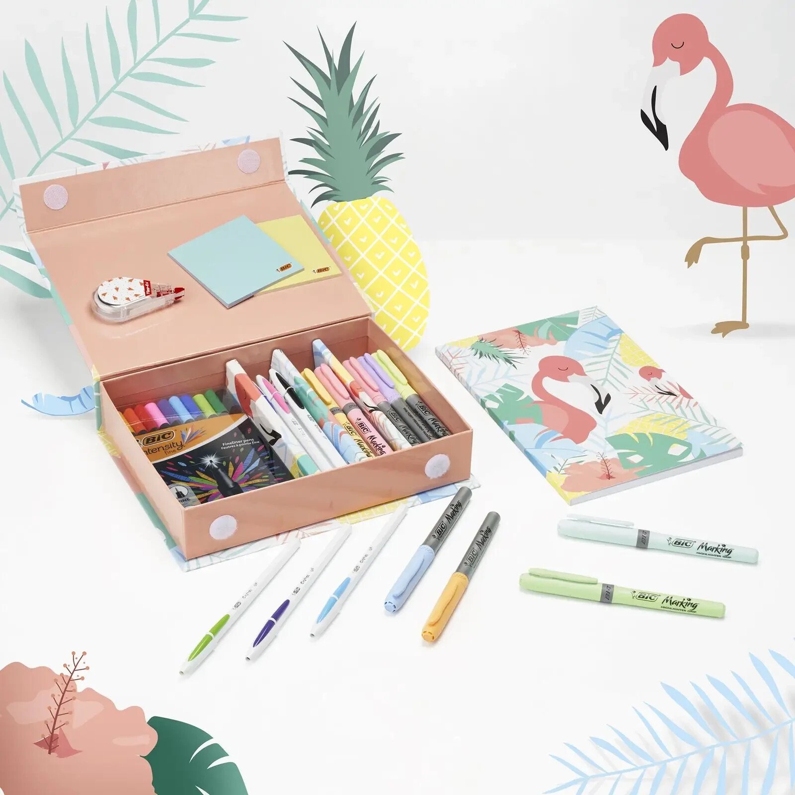 BIC My Stationery Box pack de 28 stylos et feutres pour organiser votre bureau à la maison