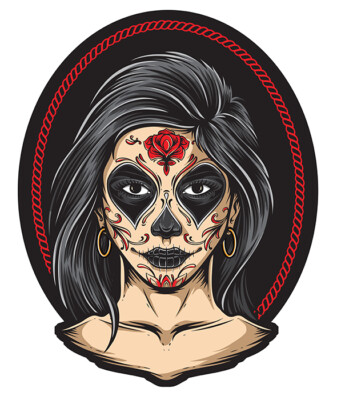 VISAGE DE FEMME TATOUEE ROSE FLEUR OLD SCHOOL TATOO AUTOCOLLANT STICKER FB064