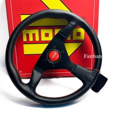 350mm 14inch MOMO Montecarlo Leather Racing Steering Wheel Red Stitch