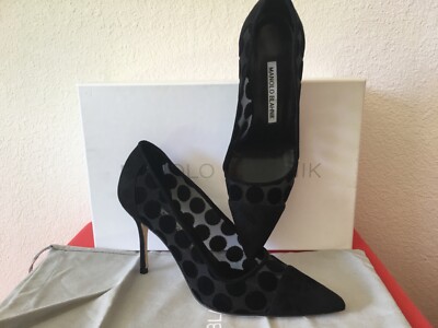 Manolo Blahnik Classic Mesh Polka- Dot pump Sz Black