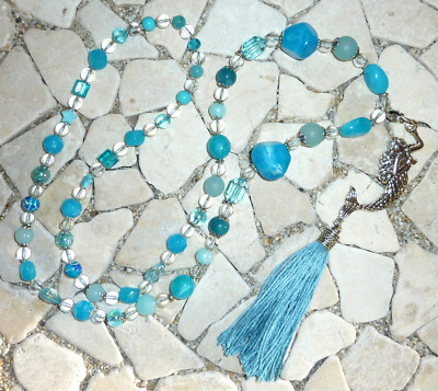   lange Kette   BOHO IBIZA PEACE   NIXE   MEERJUNGFRAU   QUASTE   aquablau  
