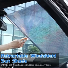 UPF 50+ Retractable Windshield Shade - Car UV Protection Roll-Up Sun Visor