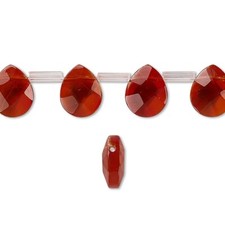 Bead, 40 Transparent Red Glass 10x8x4mm Faceted Teardrop Beads