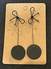 black bow and circle drop earrings