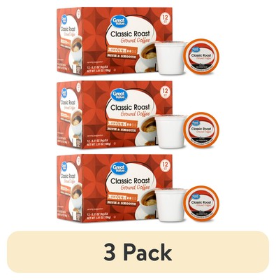 3 Pack Great Value Classic Roast Ground Coffee Pods 12 Count Classic Delicious