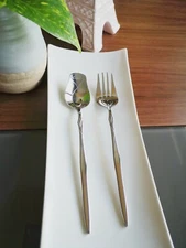 Silver Rose Spoon and Heart Fork 2 piece Tableware Set