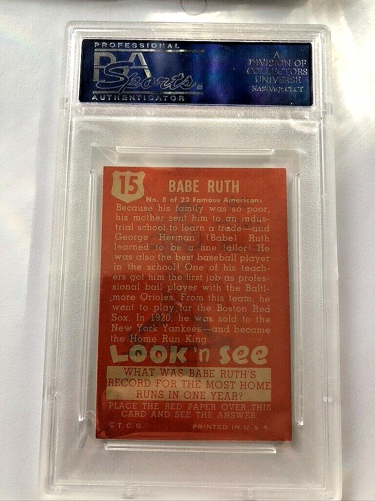 1952 Topps Look 'N See Card #15 Babe Ruth (HOF) PSA 8 Incredible