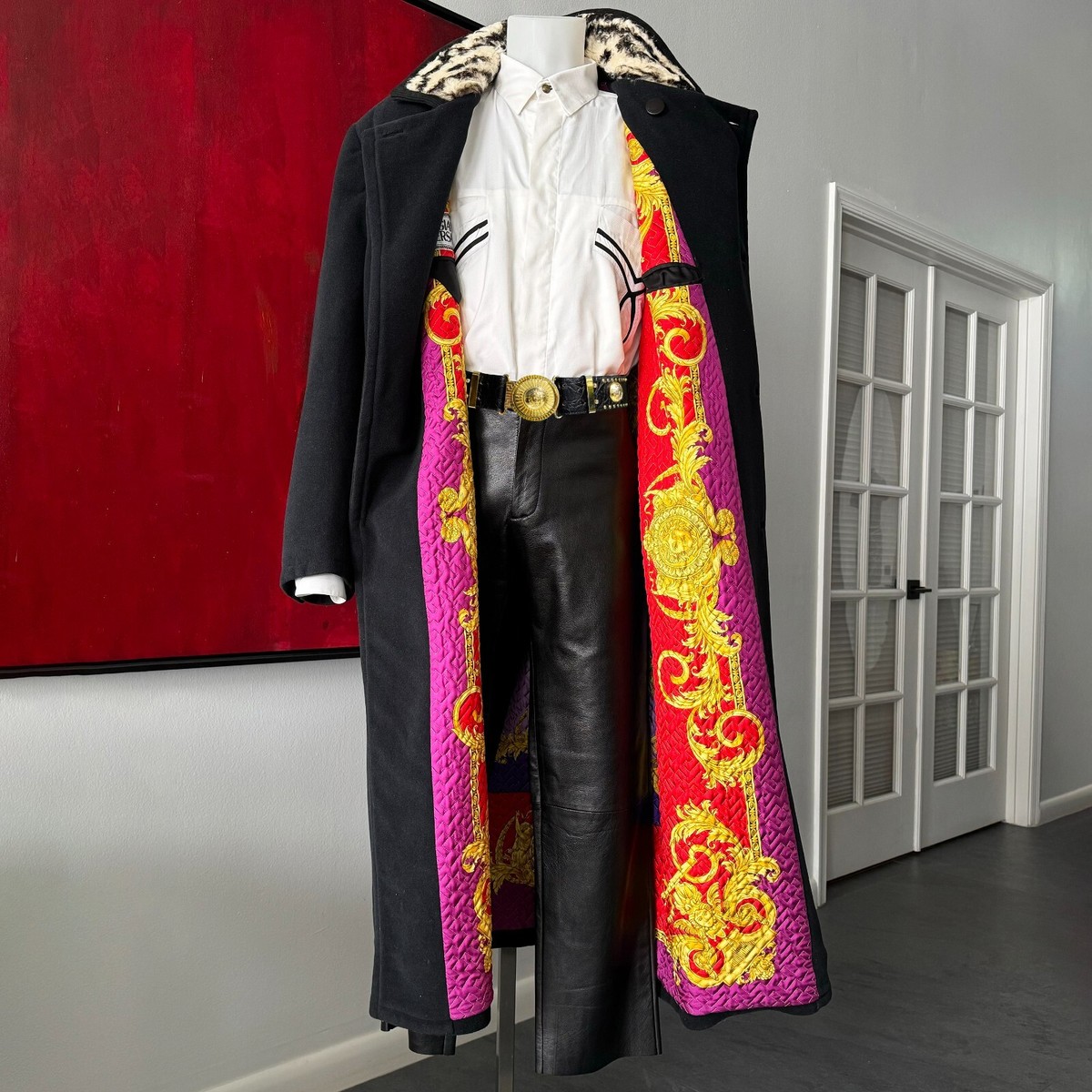 GIANNI VERSACE Pea Coat Wool Quilted w/ Fur Collar from F/W 1992