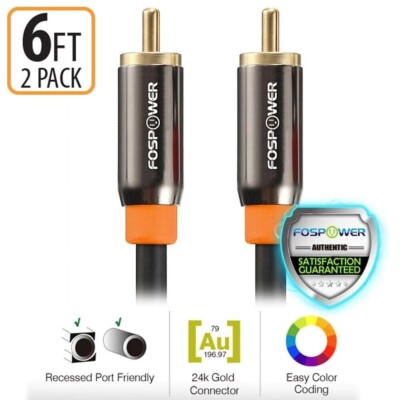 FosPower 2x 6FT Dual Layer Digital Coaxial Coax Audio S/PDIF Cable Cord Plug