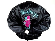 Vtg King Louie Pro Fit Jacket Men XL Black Satin Bomber Snap Coat Rodneys Parrot