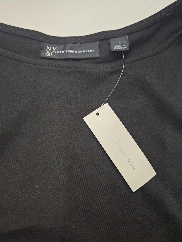 New York And Company Black Dress Size Small Casual Button Down Sides Classic NEW - Image 3 of 4