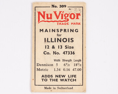 Vintage Original Nu Vigor Mainspring No. 47336 for 12s Illinois Pocket Watches