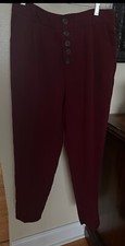 by ANTHROPOLOGIE Sasha Button Fly Trousers Ankle Pants Plead Burgundy Sz0